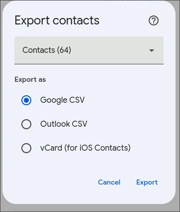 Google Contact export