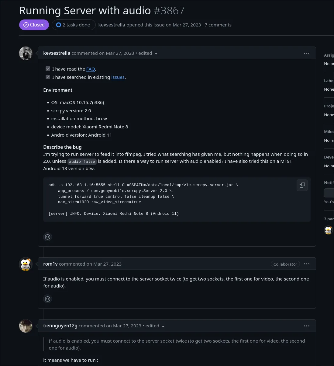 Scrcpy server with audio
