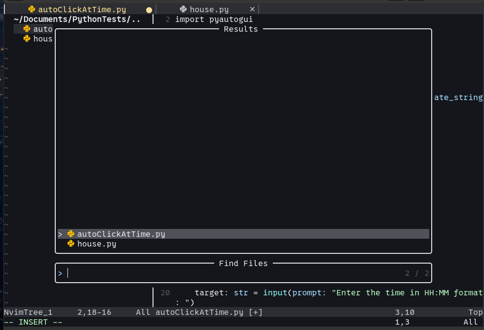 NVim telescope search